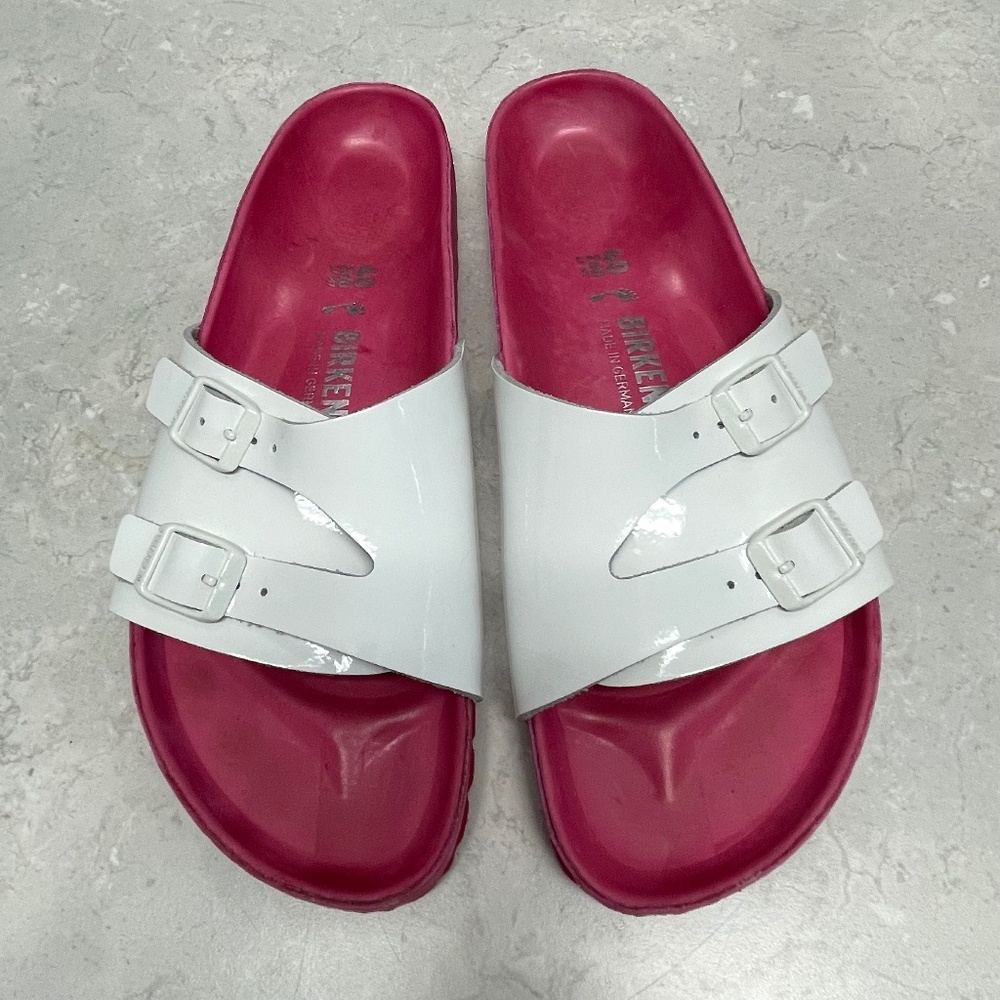 Birkenstock Pink and White Size 9 Leather Sandals